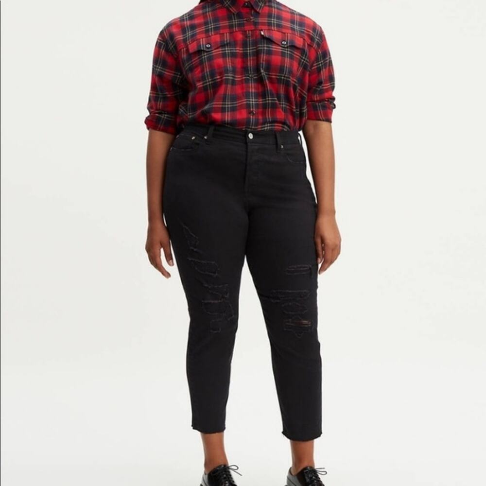 Levis Premium Wedgie Skinny Jeans Womens 20W Black Distressed High Rise